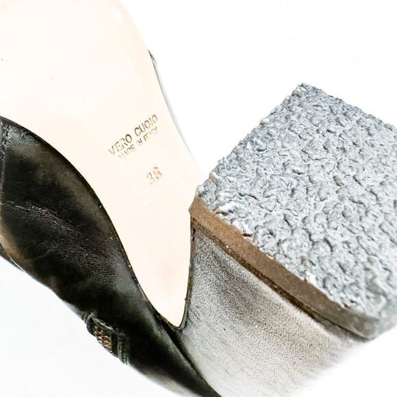 Black Leather Pointy Toe Buckle Accent Bootie Size 36 Italy - Picture 4 of 6